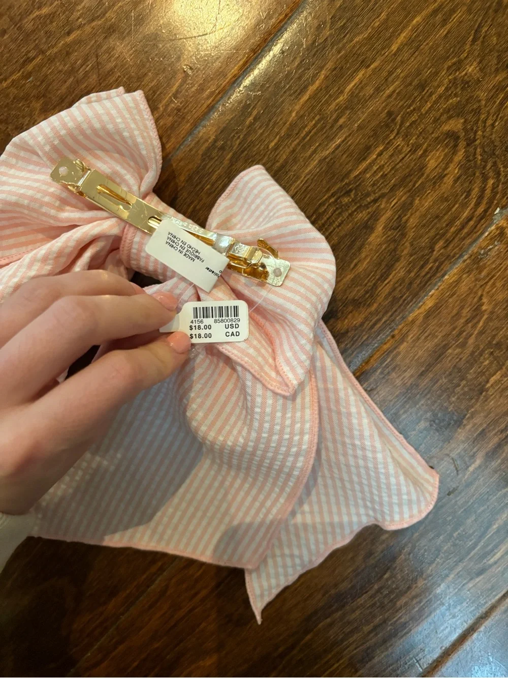 Anthropologie Pink Striped Bow Hair Clip